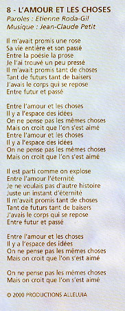 Texte de la chanson "L'amour et les choses"